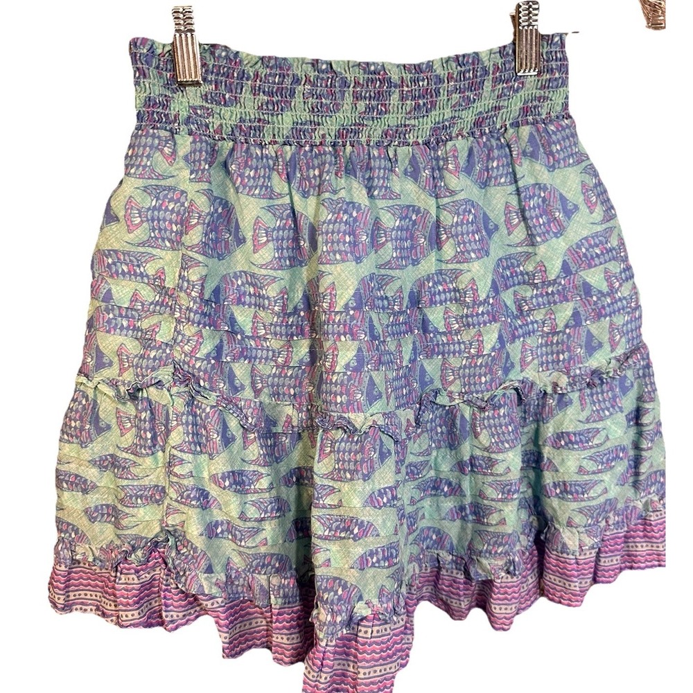 Vineyard Vines Crystal Blue Tang Fish Smocked Waist Cotton Blend‎ Skirt Medium